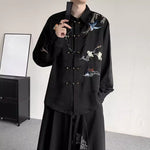 Floral and Bird Embroidered Button-down Shirt