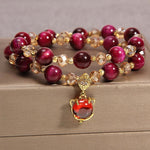 Buddha Stones Tiger Eye Pixiu Fox Money Bag Protection Self Confidence Double Wrap Bracelet