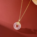 Buddha Stones 925 Sterling Silver Chalcedony Coin Peace Buckle Positive Necklace Pendant