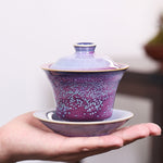 Buddha Stones Retro Glaze Kiln Change Ceramic Gaiwan Sancai Teacup Kung Fu Tea Cup And Saucer With Lid
