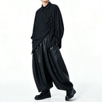 Japanese Asymmetric Long-sleeve Shirt Loose Wide-leg PU Leather Pants Two-piece Set