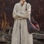 Ramie Hand-tied Tie-dyed Padded Thickened Women's Long Cotton Coat