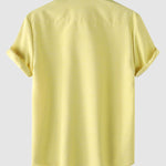 Men's solid color Cotton-linen button casual short-sleeved shirt