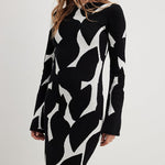 Zeagoo Women's Black And White Long Sleeve Knit Maxi Dress