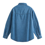Japanese Retro Style Washed Striped Denim Shirt
