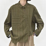Womenâ€™s Striped Slanted Placket Irregular Hem Shirt