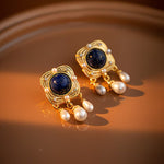 Royal Blue Pearl Chandelier Earrings