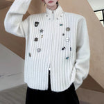 Stand-up Collar Metal-trimmed Knit Cardigan