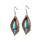 Buddha Stones 925 Sterling Silver Turquoise Bodhi Leaf Pattern Protection Drop Dangle Earrings