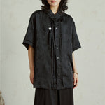 Satin Jacquard Slanted Placket Jade Pendant Tassel Shirt