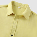 Men's solid color Cotton-linen button casual short-sleeved shirt