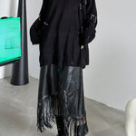 Round Neck Dark Ripped Sweater