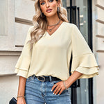 Zeagoo Zeagoo Women's Chiffon Shirt 3/4 Sleeve V Neck Blouses Elegant Split Sleeve Shirt Tops