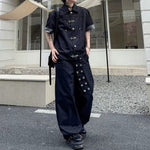 Summer Short-Sleeve Denim Jacket with Metal Buttons Denim Trousers Two-Piece Set