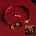 Buddha Stones Natural Cinnabar Chinese Zodiac Hetian Jade Fu Character Luck Rope Bracelet