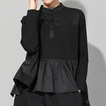 Long-sleeved Patchwork Slim-fitting Babydoll Shirt