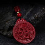 Buddha Stones Year of the Dragon Natural Cinnabar Dragon Protection Necklace Pendant