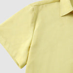 Men's solid color Cotton-linen button casual short-sleeved shirt
