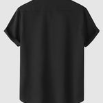 Men's Solid cotton casual lapel solid color short-sleeved shirt