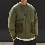 Color-blocked Crew Neck Quilted Cotton Coat