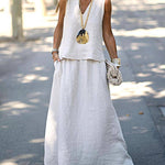 Zeagoo Women's Casual Sleeveless V-neck Vest with Elastic Waist Long Flowy Skirt Set