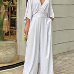 Zeagoo Women's Deep V Long Bat Sleeve Casual Jumpsuit High Waist Wide Leg Trousers Cute Rompers
