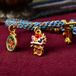 Buddha Stones Tibetan Zakiram Goddess of Wealth Thangka Luck Prayer Wheel Braid String Bracelet