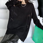 Round Neck Dark Ripped Sweater