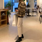 Casual Round Neck Color Block Plaid Loose Sweatshirt