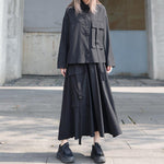 Loose Black Long-sleeved Shirt and Skirt Two-piece Suit