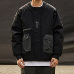 Color-blocked Crew Neck Quilted Cotton Coat