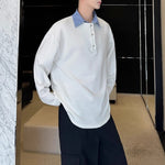 Striped Lapel Fake Two-Piece Loose POLO Shirt