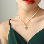 Buddha Stones Pearl Zircon Wealth Charm Necklace Pendant
