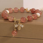 Buddha Stones Strawberry Quartz Pearl Cute Zircon Honeybee Positive Charm Bracelet