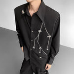3D Flower Embroidered Sequined Shoulder Pad Shirt