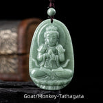 Buddha Stones Chinese Zodiac Natal Buddha Natural Jade Wealth Prosperity Necklace Pendant (Extra 30% Off | USE CODE: FS30)