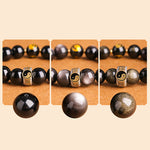 Buddha Stones 925 Sterling Silver Black Obsidian Gold Sheen Obsidian Silver Sheen Obsidian Yin Yang Protection Bracelet (Extra 35% Off | USE CODE: FS35)