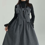 Woolen Bowknot Suspender Dress