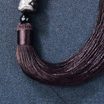 Buddha Stones Natural Silver Sheen Obsidian Lion Wrist Mala Protection Tassels Pocket Mala Car Decoration