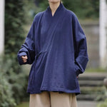 Loose Cotton Cross Front Hanfu Kimono Cardigan