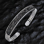 Buddha Stones Tang Dynasty Flower Design Engraved Copper Luck Cuff Bracelet Bangle Adjustable Ring
