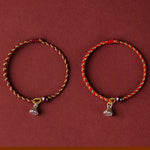 Buddha Stones Handcrafted Red Gold Rope Lotus Peace And Joy Charm Braid Bracelet