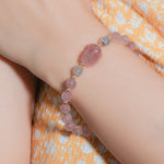 Buddha Stones Moonstone Strawberry Quartz Tourmaline PiXiu Healing Bracelet