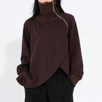 High-neck Side-zip Irregular Loose Top