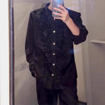 3D Rose Loose Shoulder Pad Shirt