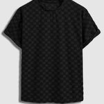 Men's terry cloth plaid crew neck T-shirt shorts set