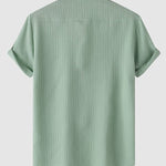 Men's solid color striped textured casual button-down Short Sleeve Shirt