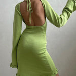 Zeagoo Elegant Backless Lace-up Bell Sleeve Ruffled Hem Mini Dress for Women Casual Going Out Summer 2026