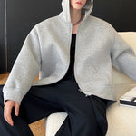 Double Zipper Shoulder Pad Hooded Sweatshirt