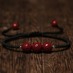 Buddha Stones Handmade Cinnabar Om Mani Padme Hum Engraved Beads Blessing Braided Bracelet